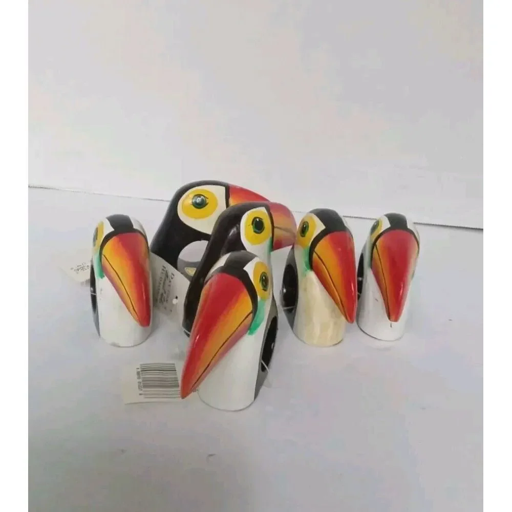 Handcrafted Wooden Toucan‎ Napkin Rings Set of 6 Tropical Bird Table Decor
